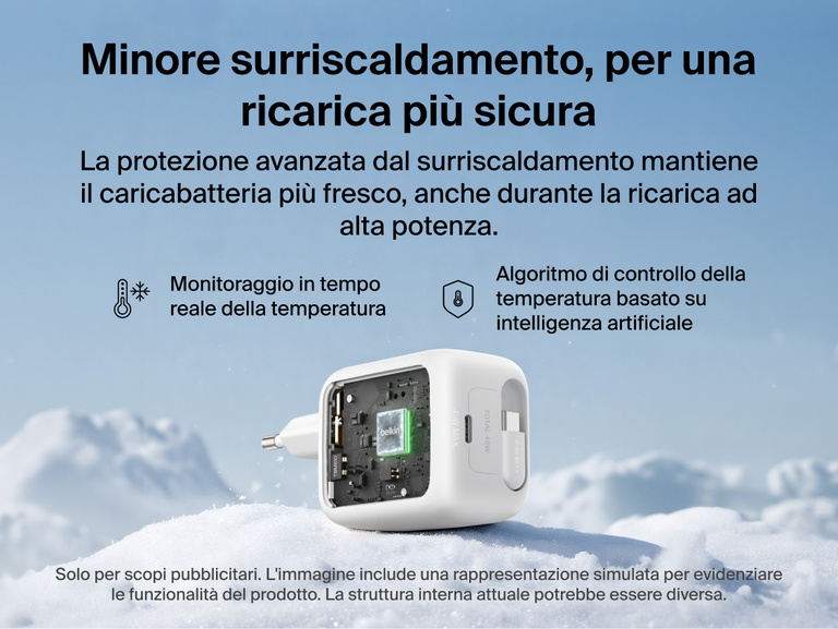 Il caricabatteria da parete GaN con cavo retrattile da 45 W Belkin UltraCharge offre un'avanzata gestione termica, il monitoraggio della temperatura in tempo reale e il raffreddamento basato su IA per una ricarica rapida pi&ugrave; sicura ed efficiente