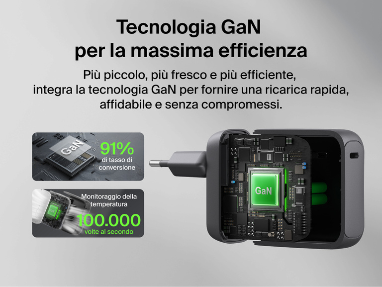 Il caricabatteria da parete GaN con cavo retrattile da 45 W Belkin UltraCharge include un cavo USB-C da 0,7 m integrato, una singola porta USB-C, la ricarica rapida, un design compatto ideale per i viaggi e la protezione contro il surriscaldamento