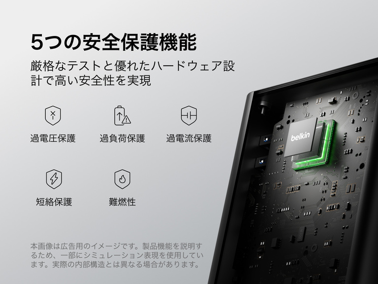 Graphic of a USB-C docking station&rsquo;s internal components highlighting a 5-point safety system, including overvoltage, overload, overcurrent, short circuit protection, and fire-resistant design.