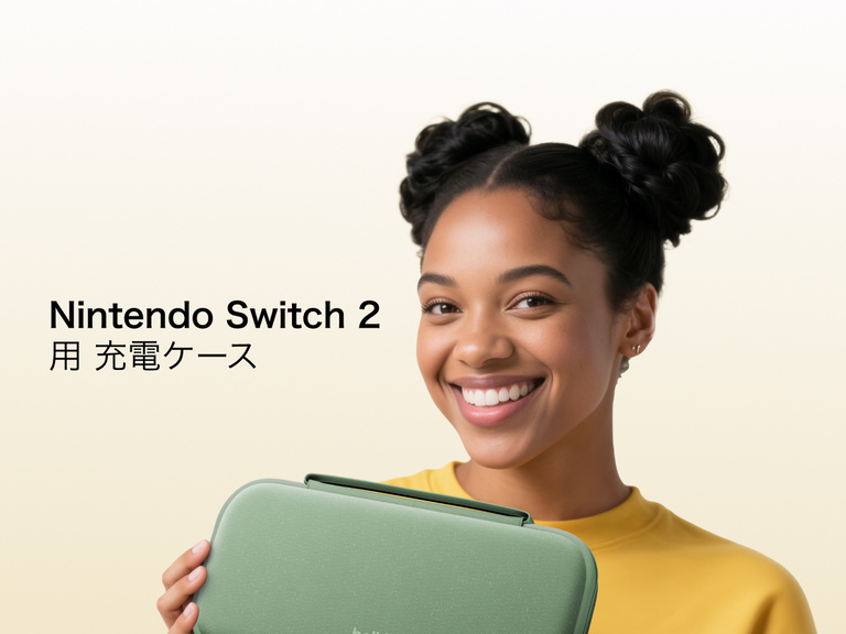 10,000mAhの電力容量、ゲームカード用ストレージスリーブ、USB-Cケーブル、LCDバッテリーインジケーター、メッシュポケット、隠しAirTagポケット、耐久性のある保護設計などの機能を備えた、Nintendo Switch 2向けBelkinゲーミング充電ケースを紹介するインフォグラフィック。