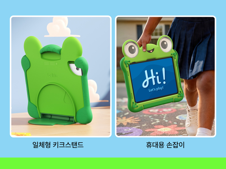 iPad 10세대 및 11세대용 디즈니 토이 스토리 5 릴리패드 케이스의 콘텐츠 시청 중 손을 자유롭게 사용할 수 있는 내장 킥스탠드와 간편한 휴대를 위한 일체형 손잡이