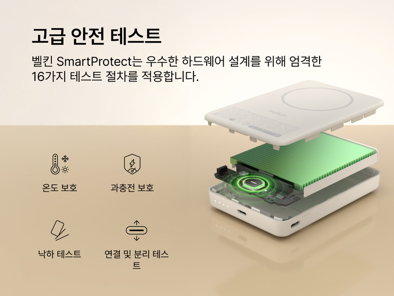 Slim Magnetic Power Bank 10K with Qi2 internal components exposed highlighting thermal control and safety protection features