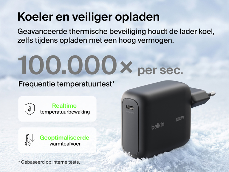Grafische weergave van de duurzame Belkin UltraCharge 45 W GaN-wandlader met uittrekbare kabel die bestand is tegen ten minste 20.000 keer uittrekken en oprollen, 10.000 keer buigen en 10.000 keer aansluiten en losmaken, en heeft een treksterkte van 10 kg.