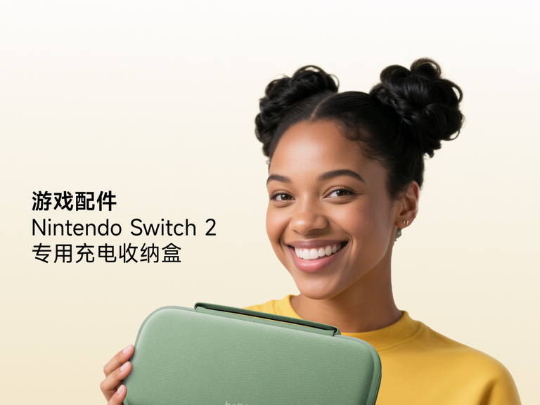 信息图展示适用于 Nintendo Switch 2 的贝尔金游戏充电盒，其电源容量为 10,000 毫安时，具有游戏卡收纳套、USB-C 缆线、LCD 电池指示灯、网状口袋、隐藏式 AirTag 口袋，以及耐用且防护性强的设计。