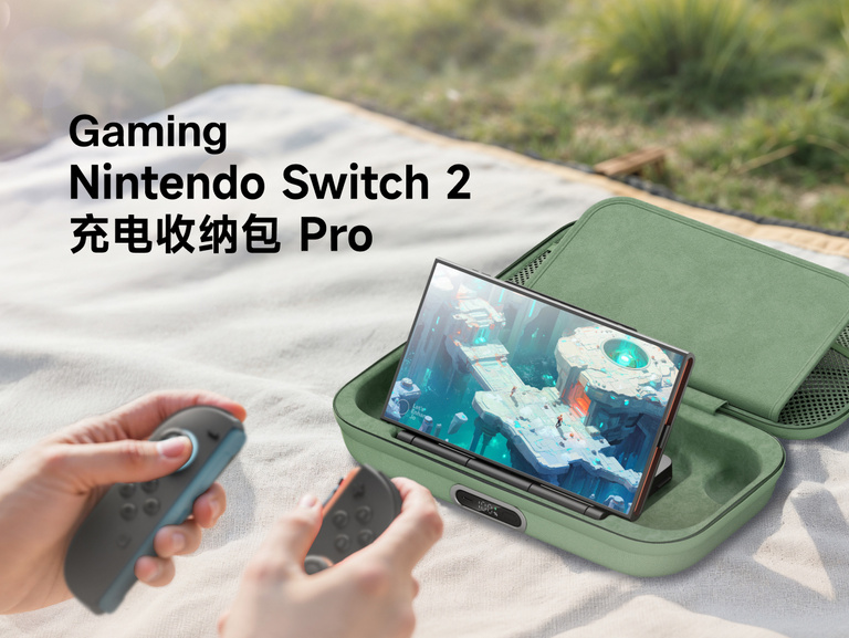 贝尔金 Nintendo Switch 2 版 Gaming Charging Case Pro 游戏充电保护包，内置充电功能，结合防护型便携设计，让您在户外游戏时也能持续为主机供电。