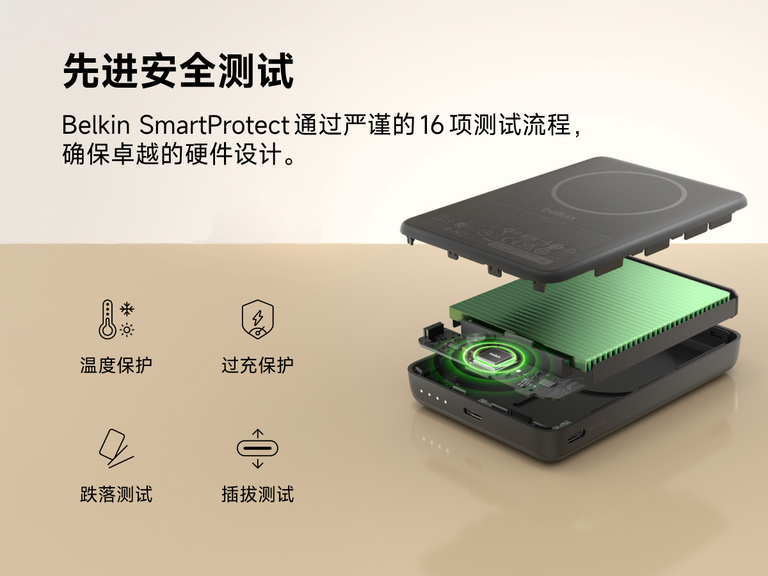 Slim Magnetic Power Bank 10K with Qi2 internal components exploded view highlighting thermal management and safety protection features