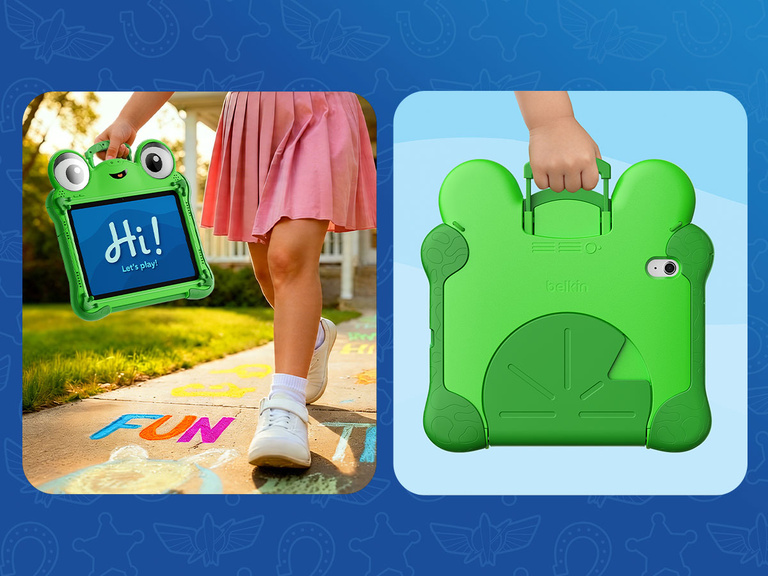 Disney Toy Story 5 Lilypad Case for iPad 10th and 11th Gen highlighting built-in kickstand for hands-free viewing and integrated handle for easy carrying