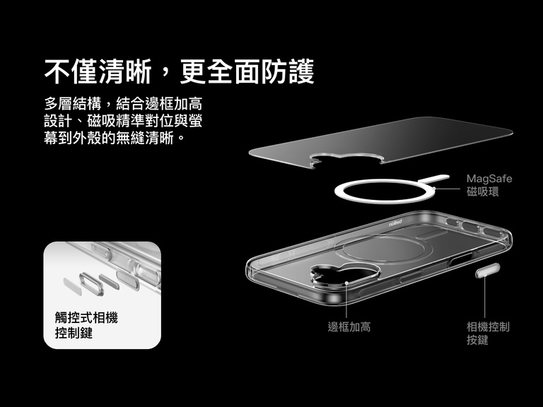 Belkin SheerForce Clear Series Case for iPhone 17 with raised edges, MagSafe-compatible ring, touch-sensitive camera button, and layered clear protection design.