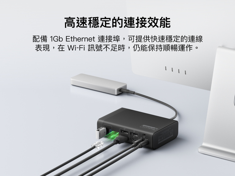 Universal 14-Port Dual Display USB-C Dock enabling fast and stable wired network connection via ethernet port