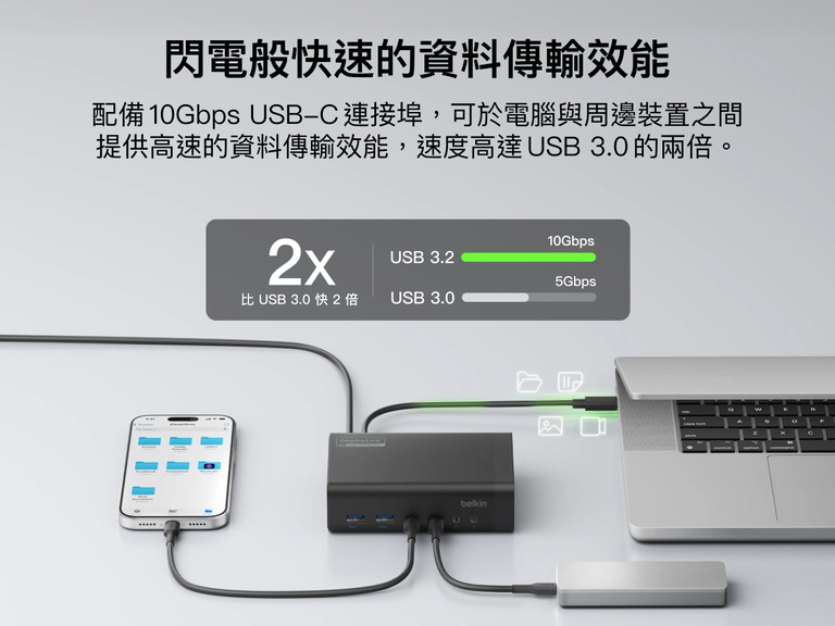 Universal 14-Port Dual Display USB-C Dock supporting fast data transfer through USB-C and USB-A connections