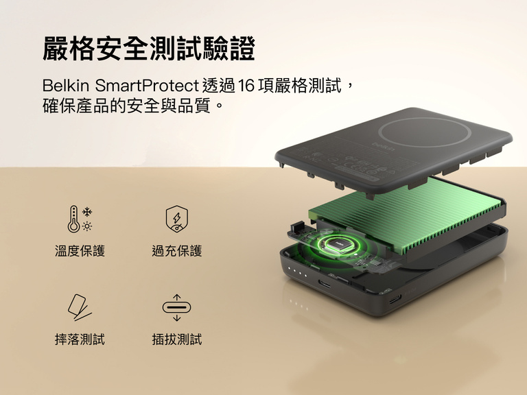 Slim Magnetic Power Bank 10K with Qi2 internal components exploded view highlighting thermal management and safety protection features