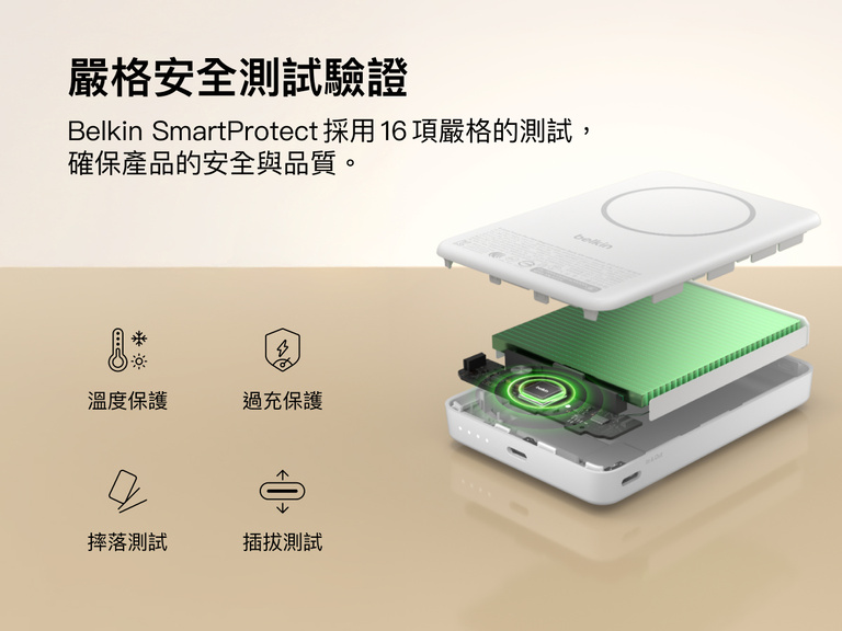 Slim Magnetic Power Bank 10K with Qi2 internal components exposed highlighting thermal control and safety protection features