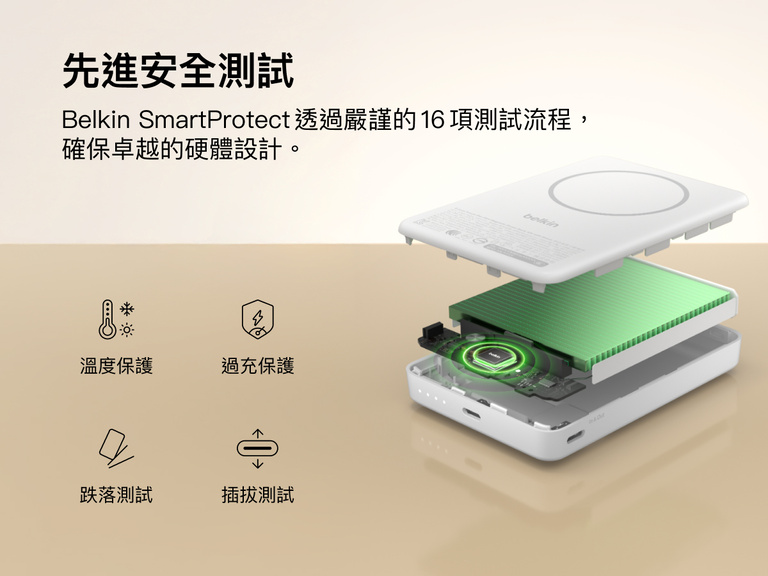 Slim Magnetic Power Bank 10K with Qi2 internal components exposed highlighting thermal control and safety protection features
