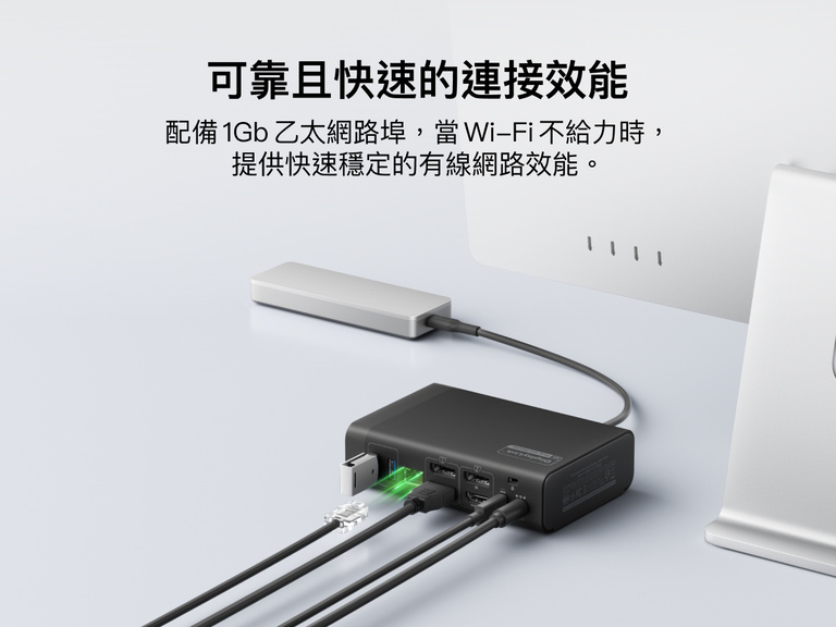Universal 14-Port Dual Display USB-C Dock enabling fast and stable wired network connection via ethernet port