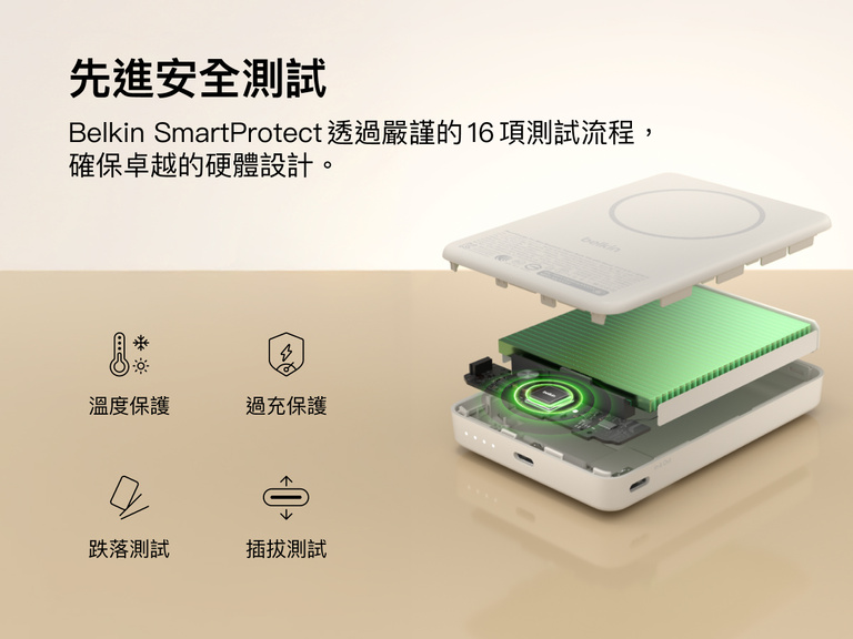 Slim Magnetic Power Bank 10K with Qi2 internal components exposed highlighting thermal control and safety protection features