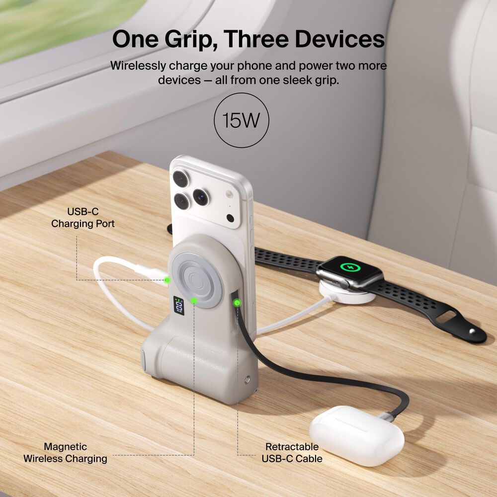 Magnetic Charging Camera Grip with Power Bank, Sand, hi-res