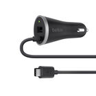 USB-C Car Charger with Hardwired USB-C Cable and USB-A Port (USB Type-C™), Black, hi-res