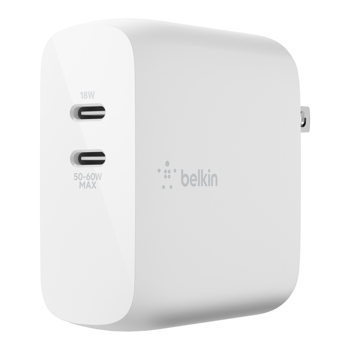 Dual USB-C PD GaN Wall Charger 68W, White, hi-res