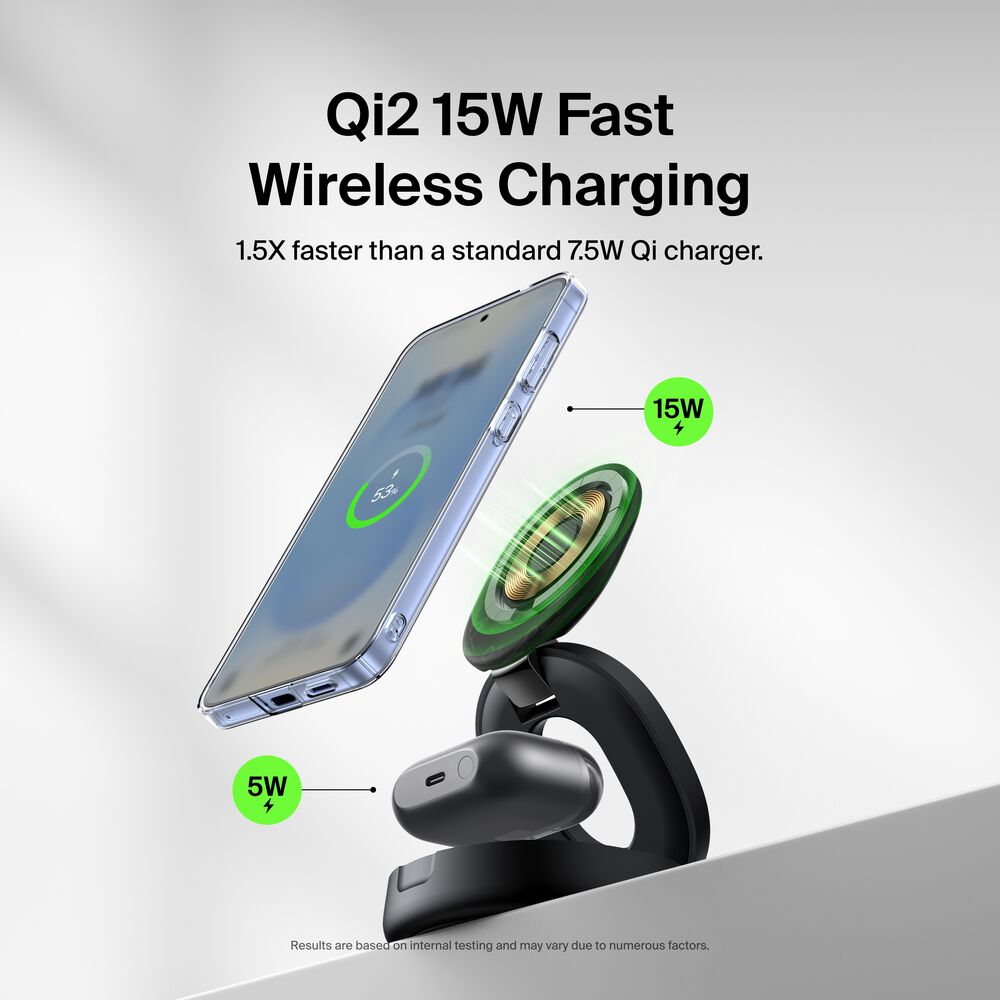 2-in-1 Convertible Magnetic Charging Stand with Qi2 15W, Black, hi-res