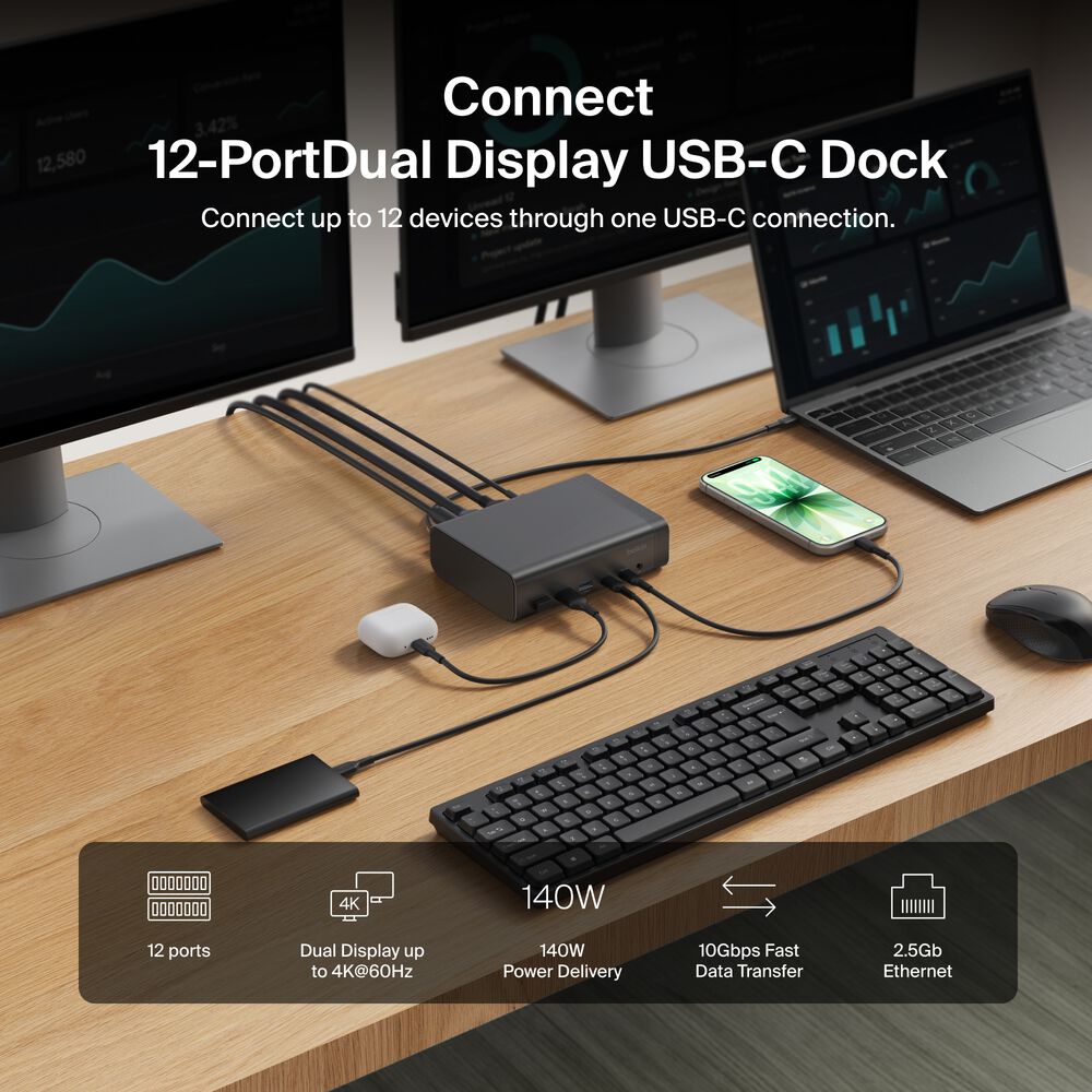 12-Port Dual Display USB-C Dock, , hi-res