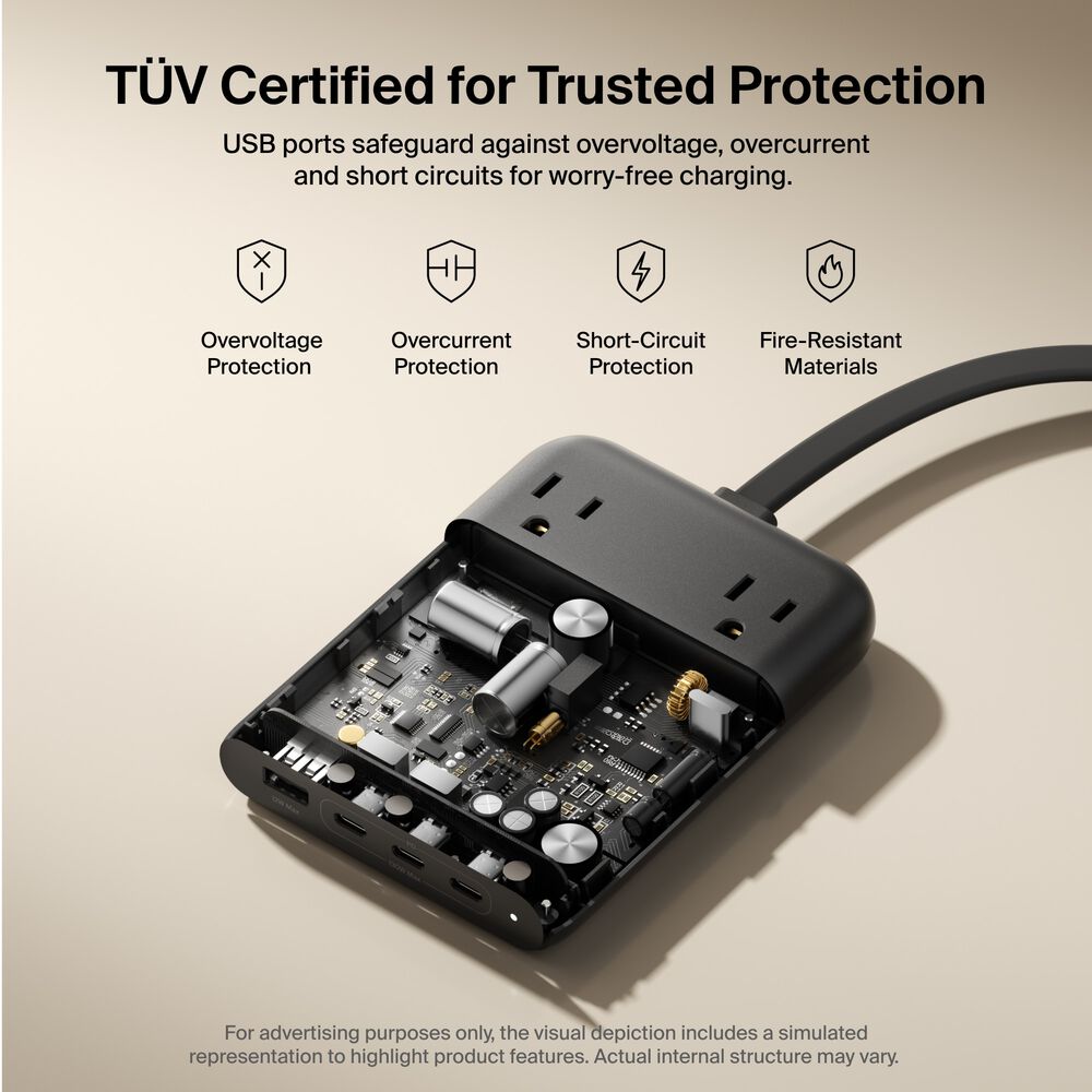 2-Outlet Charging Station with USB-A and 3 USB-C Ports 140W, Black, hi-res