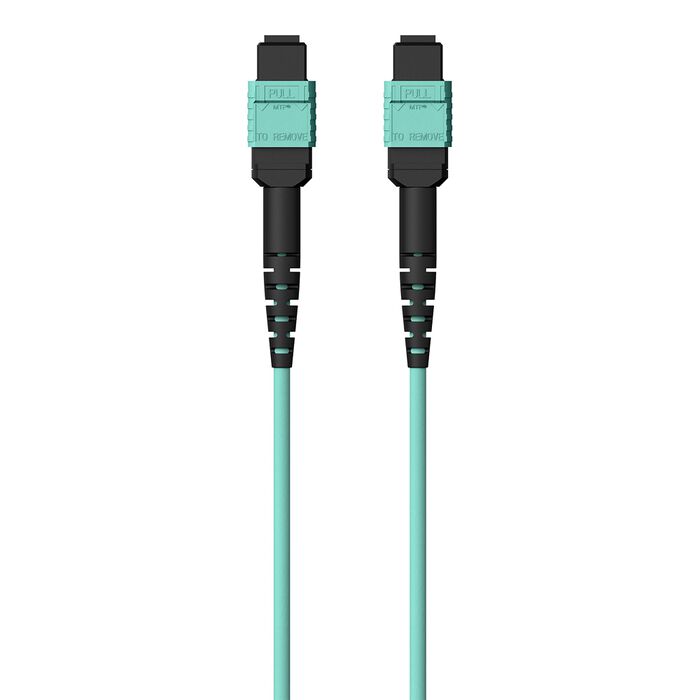 MTP to MTP MPO Fiber Optic Cable, 40GbE Aqua MTP/MTP, 50/125, OM3, Plenum, Aqua, hi-res