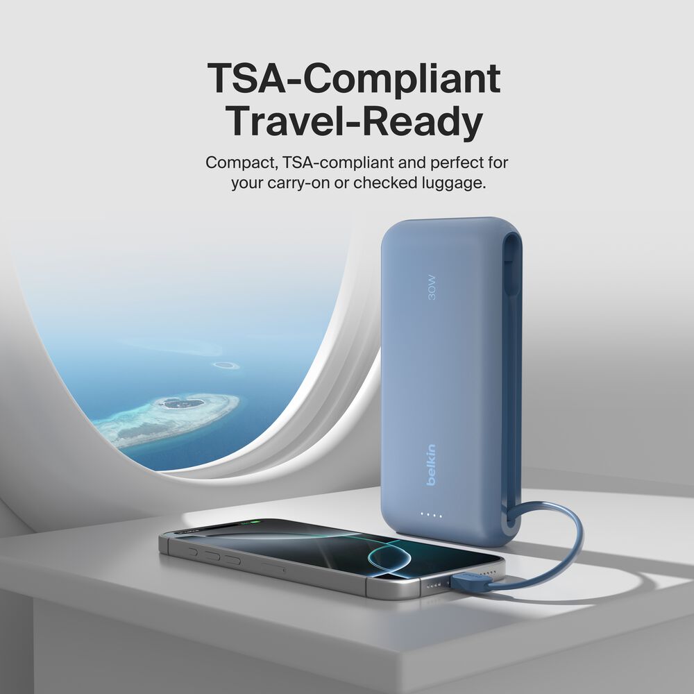 Power Bank 20K with Integrated Cable, Blue, hi-res