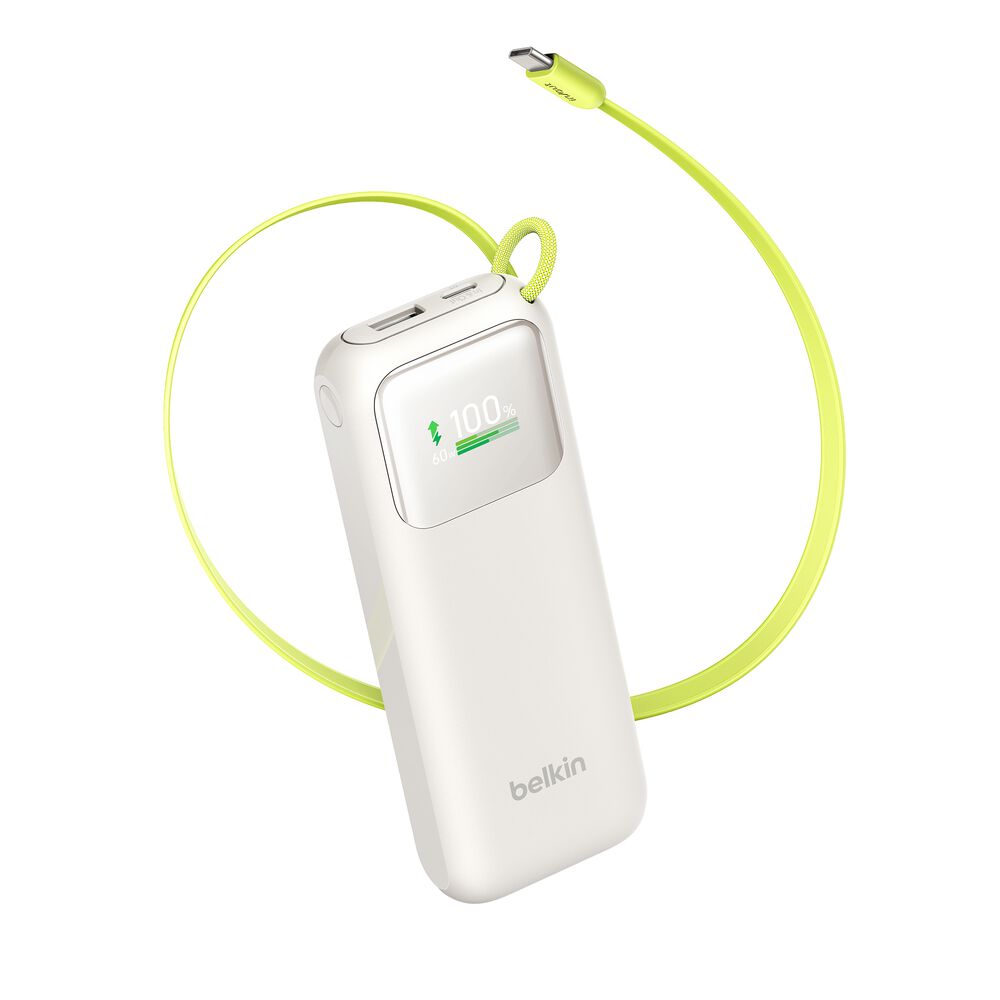 Power Bank 11K with Retractable Cable, Sand, hi-res