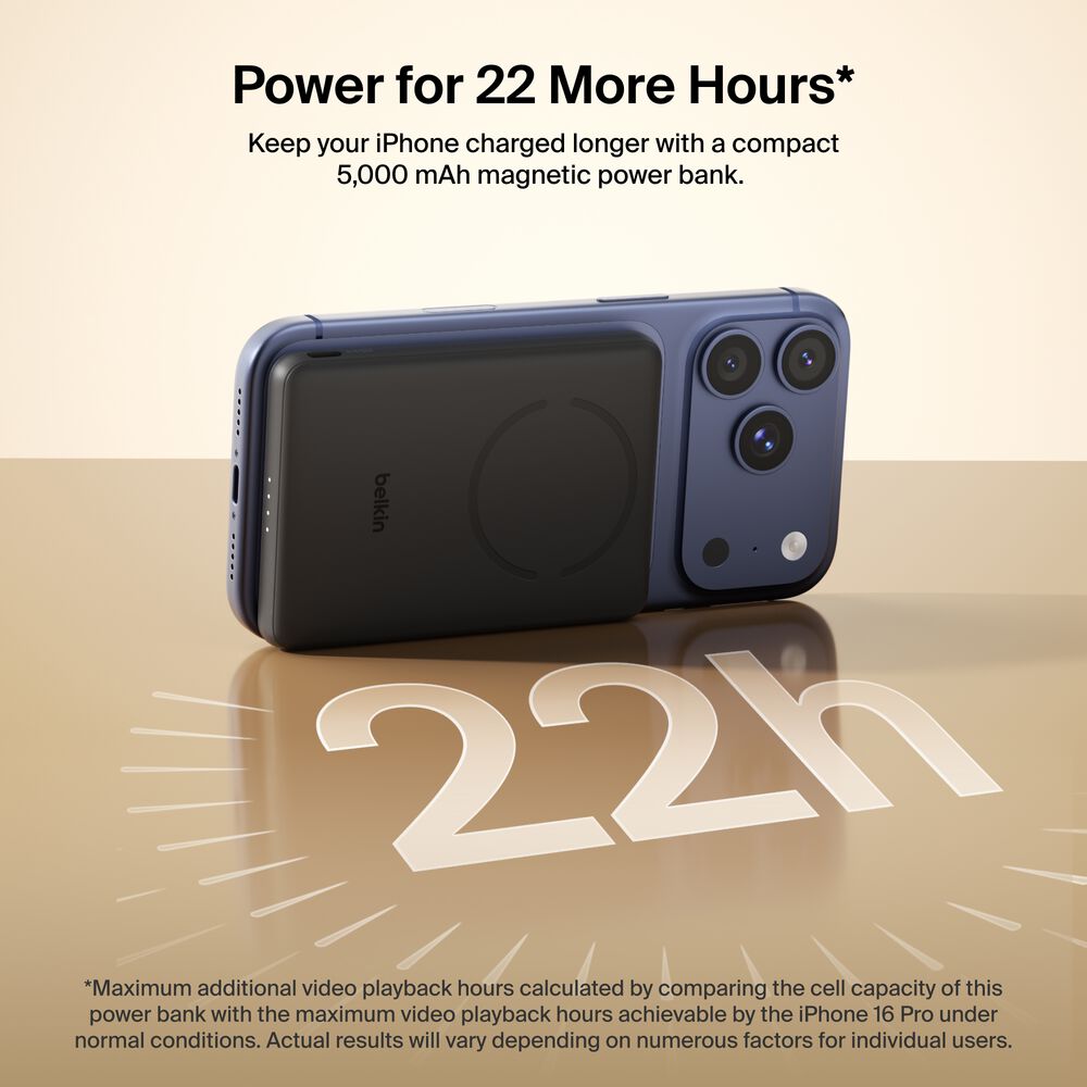 Slim Magnetic Power Bank 5K, Black, hi-res