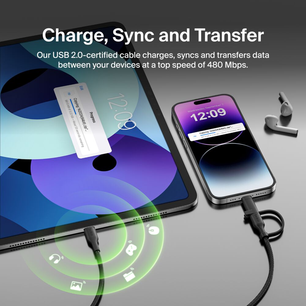 2-in-1 Cable with USB-C and Lightning Connector | Belkin US