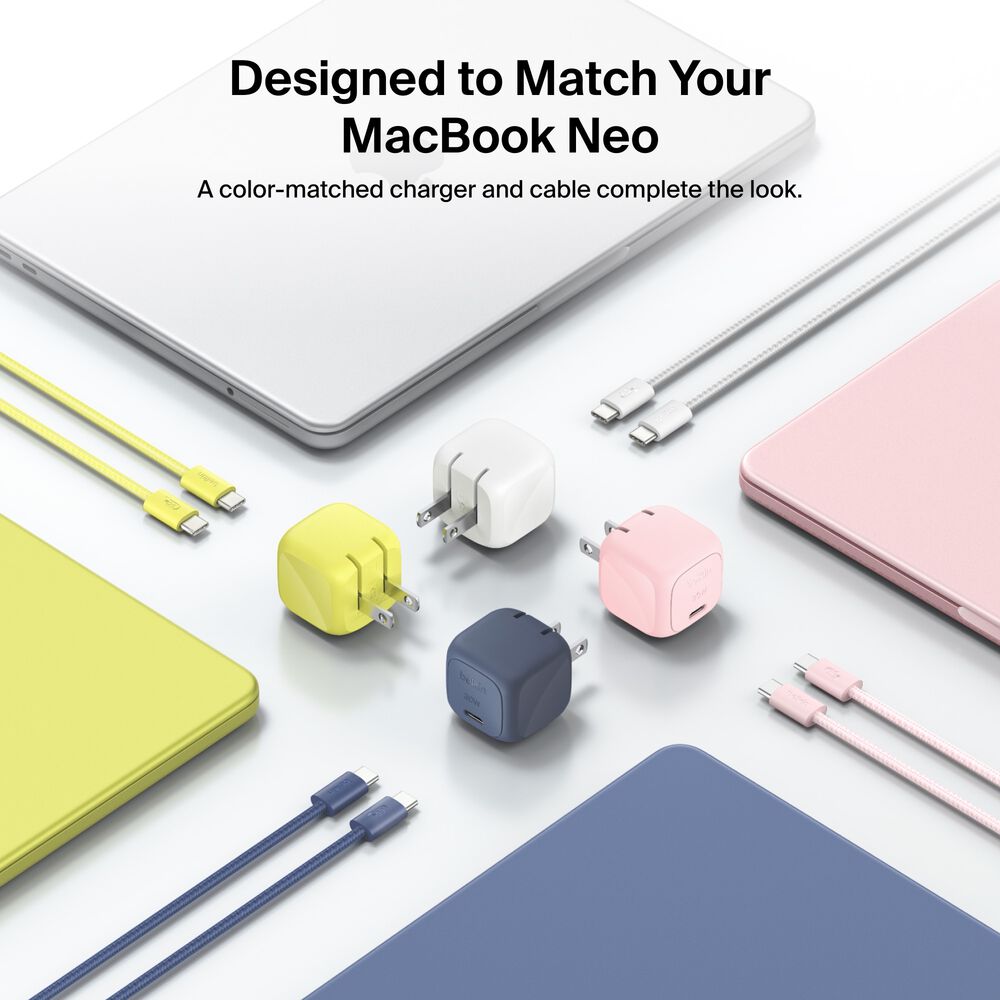 Compact USB-C Charger 30W + Braided USB-C Cable for MacBook Neo, Pink, hi-res