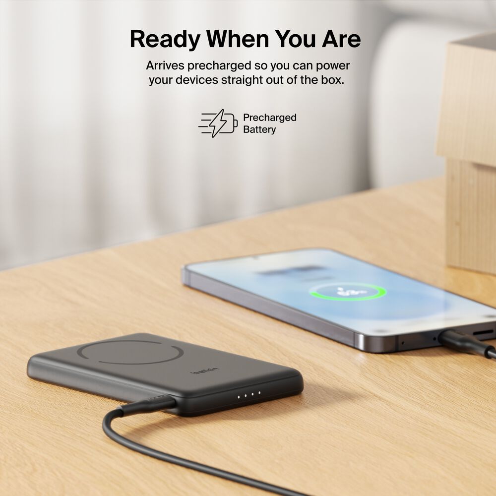 Slim Magnetic Power Bank 5K with Qi2, Black, hi-res