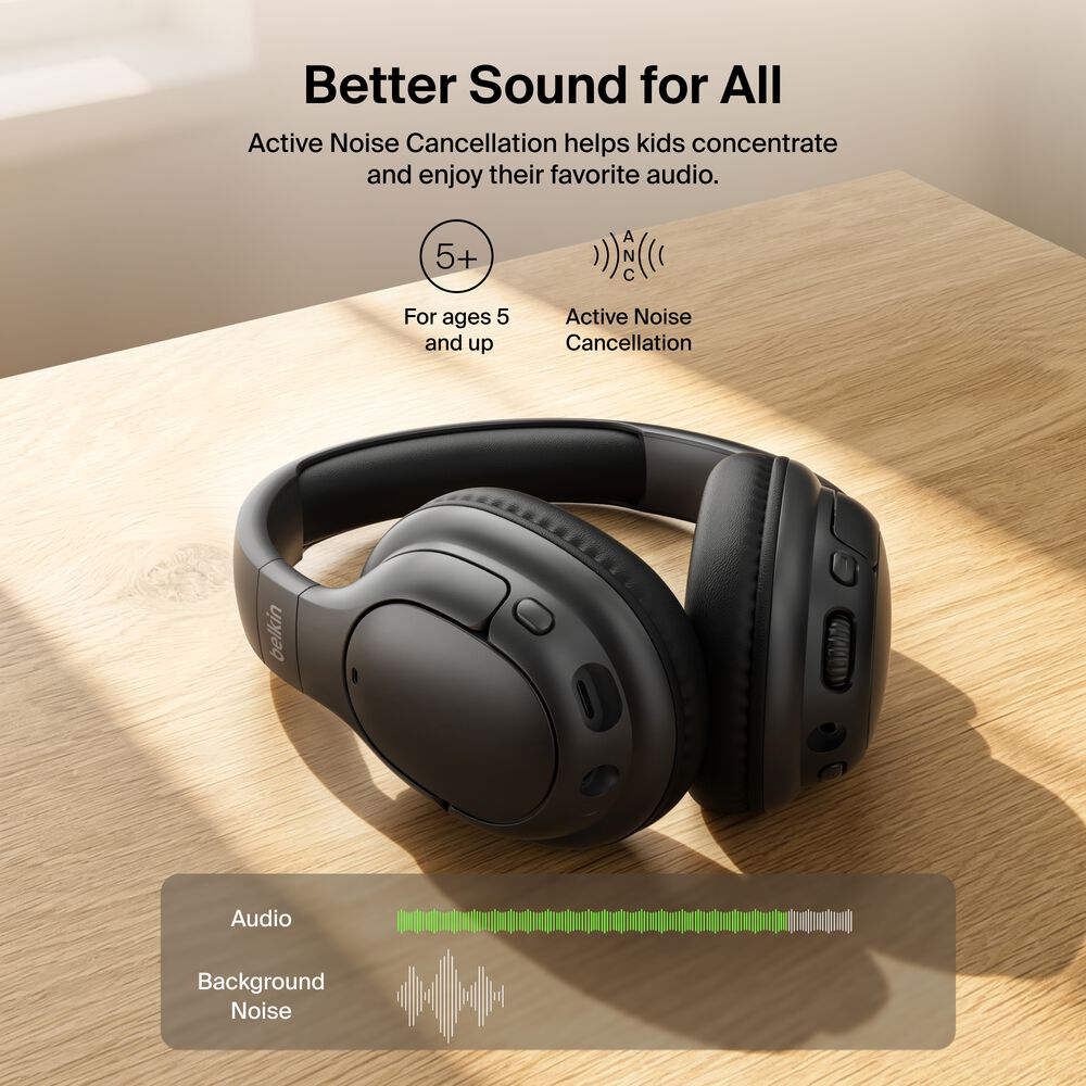 Youth Active Noise Cancelling Headphones, Black, hi-res
