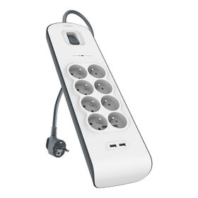 8fach Überspannungsschutz-Steckdosenleiste mit USB-Anschlüssen (2,4 A), White/Gray, hi-res