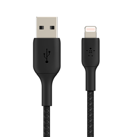 Braided Lightning to USB-A Cable (2m / 6.6ft, Black), Black, hi-res