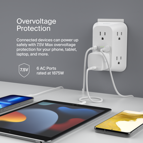 6 Outlet Wall Surge Protector with USB-C and USB-A, , hi-res
