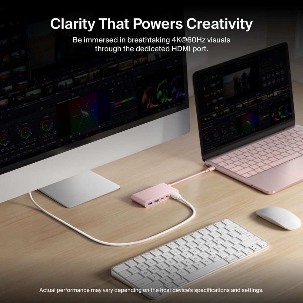 5-Port USB-C Hub with Dual USB-C Ports for MacBook Neo, Blush Pink, hi-res