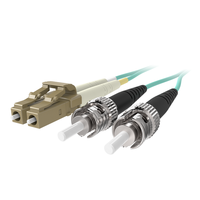 Fiber Optic Cable; 10GB Aqua Multimode LC/ST Duplex, 50/125 OM3, Aqua, hi-res