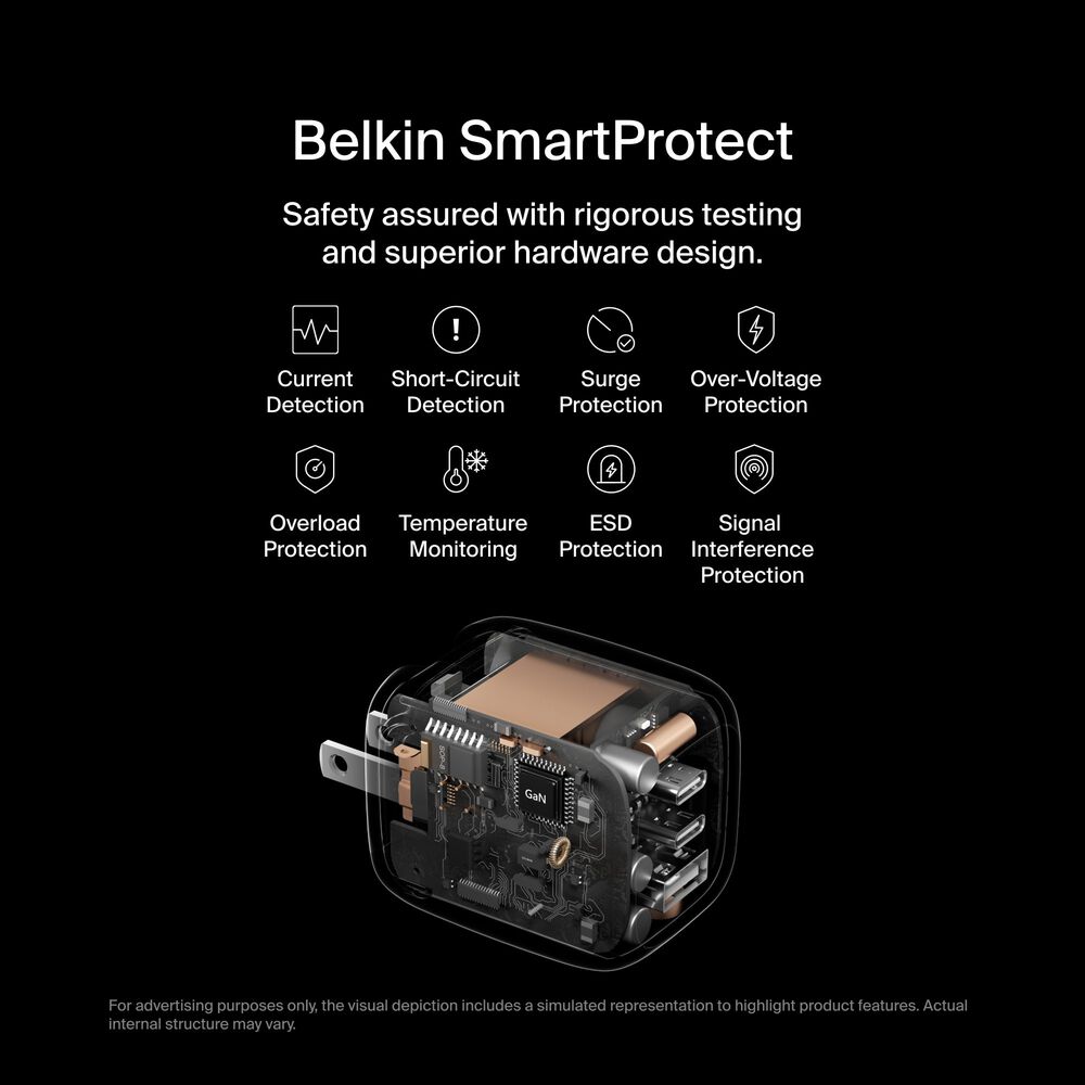 3-Port GaN Wall Charger 70W, Black, hi-res