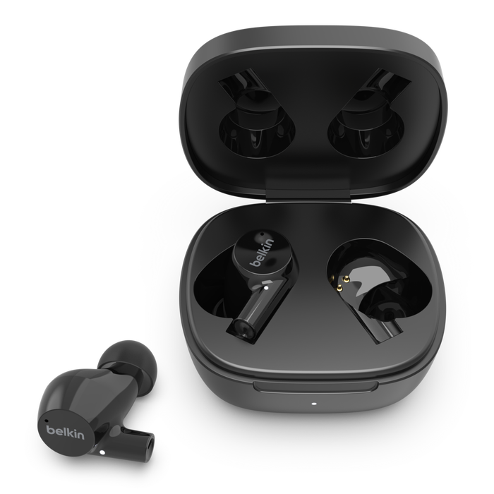  Belkin SoundForm True Wireless Earbuds, Bluetooth Headphones  with Microphone, Touch Controls, IPX5 Sweat & Splash Resistant for iPhone  14, Pro, Max, Mini & Galaxy S23 with Charging Case - Black : Electronics