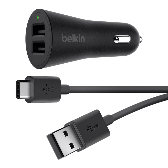 BOOST↑UP™ 2-Port Car Charger + USB-A to Lightning cable, Black, hi-res
