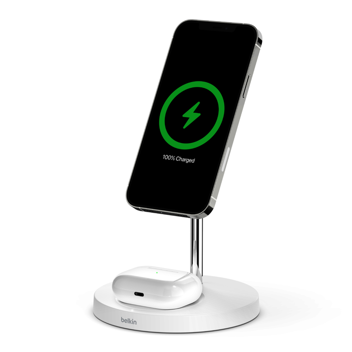 2-in-1 Wireless Charger Stand with MagSafe 15W, White, hi-res