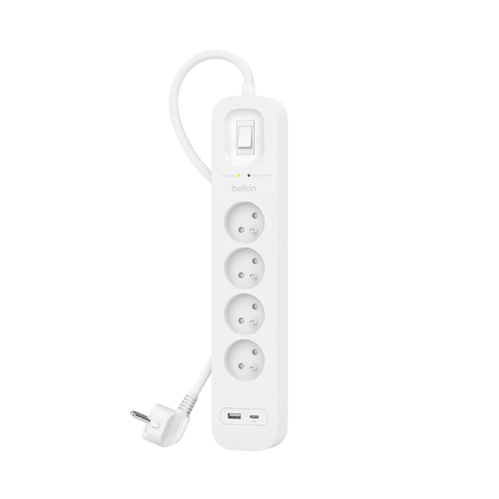 Multiprise parafoudre avec ports USB-C et USB-A (4 prises,1 port USB-C et 1 port USB-A), , hi-res