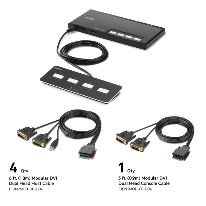 4-Port Dual Head DVI Modular Secure KVM Switch PP4.0 W/ Remote, Schwarz, hi-res
