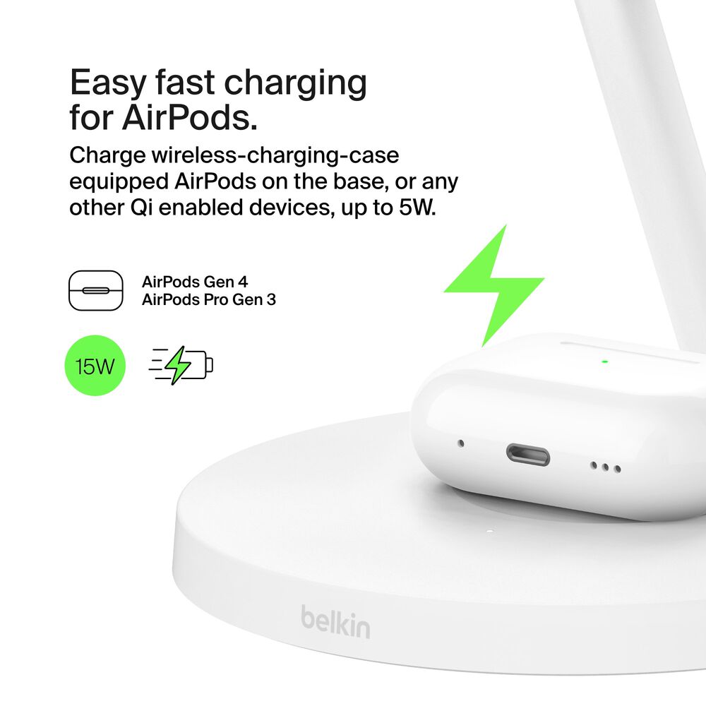 3-in-1 Wireless Charging Stand with Qi2 15W, White, hi-res