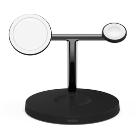 采用 MagSafe 技术的三合一无线充电器 15W, 黑色, hi-res