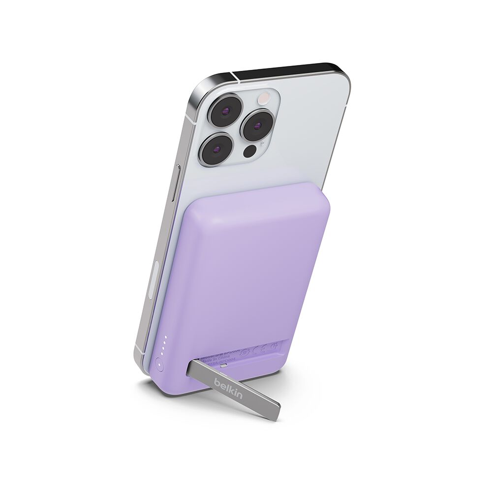 Bater&iacute;a externa inal&aacute;mbrica y magn&eacute;tica con soporte de 5000 mAh, Lavender Purple, hi-res