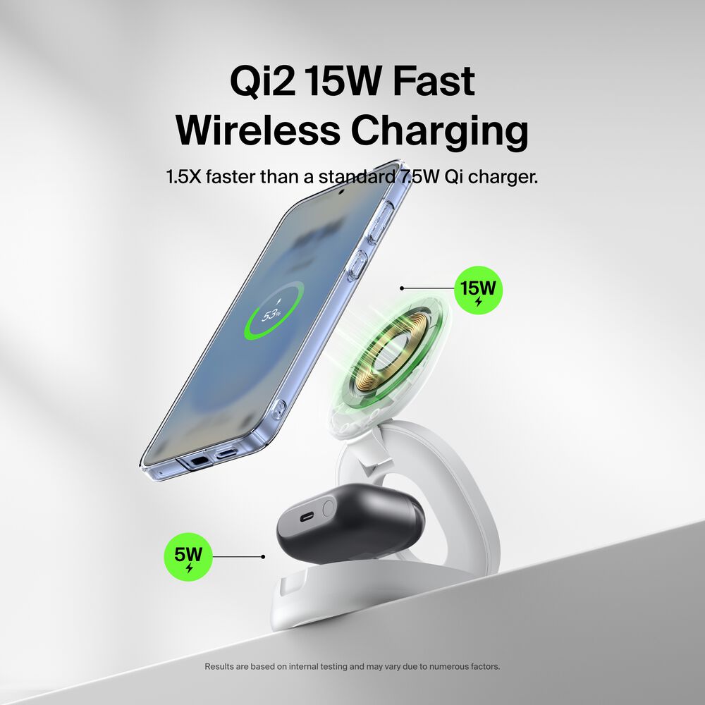 2-in-1 Convertible Magnetic Charging Stand with Qi2 15W, White, hi-res
