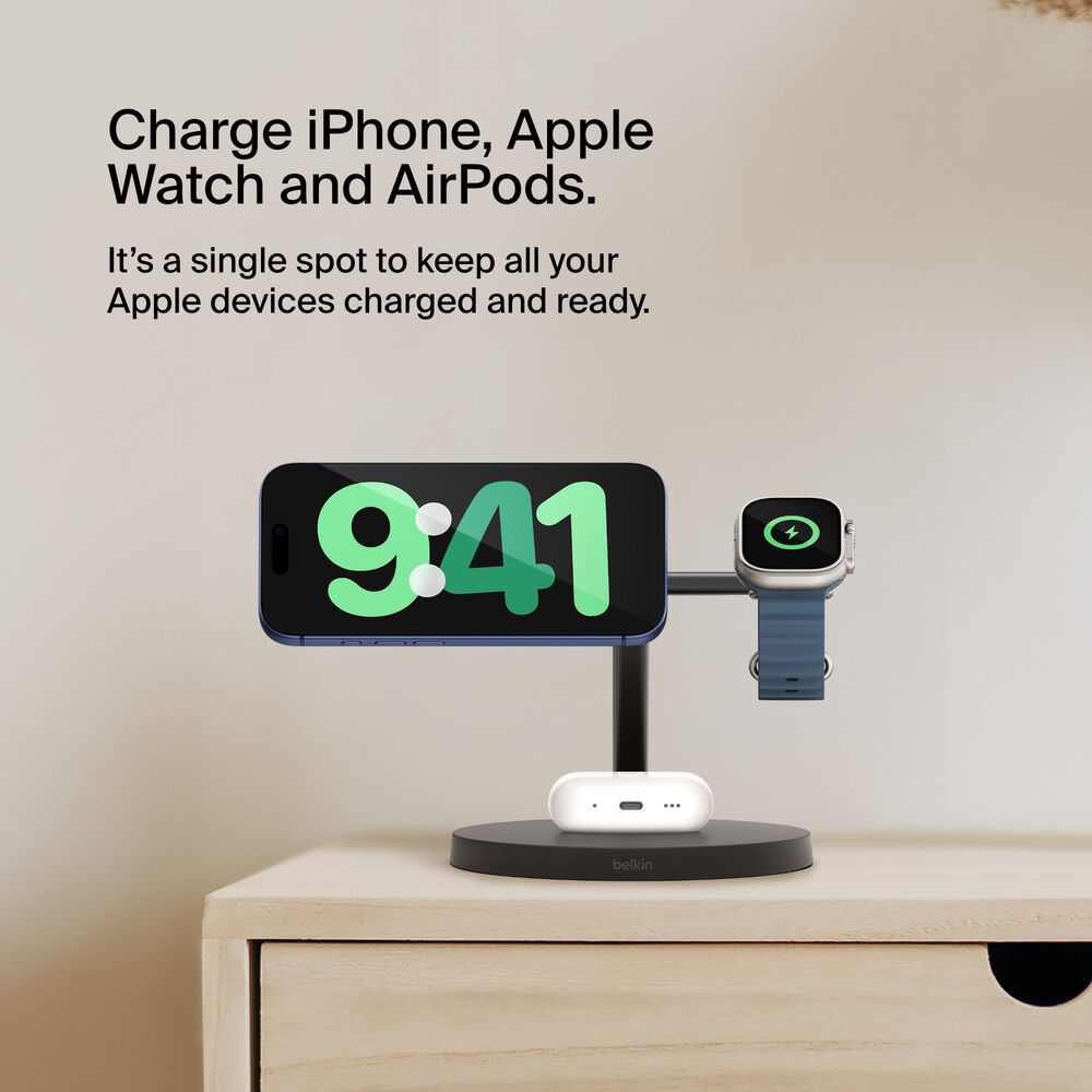 3-in-1 Wireless Charging Stand with Qi2 15W, Black, hi-res