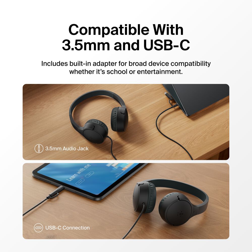 Wired On-Ear Headphones for Kids, Black, hi-res